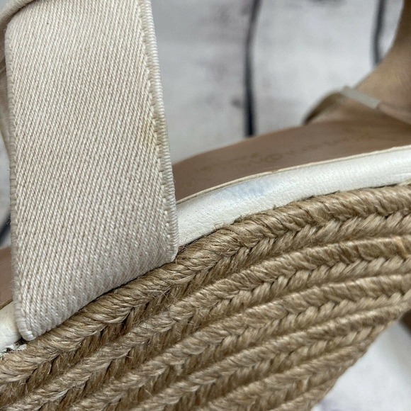 Jean Michel Cazabat Ivory Leather Textile Espadrille Wedge Sandals Size 6.5 - Picture 8 of 12